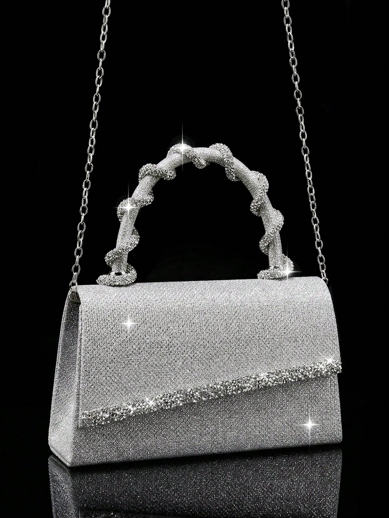 Shiny Women's Clutch Bag, New Rhinestone Evening Bag, Women's Party Bag, Luxury Envelope Bag, Bridal Wedding Bag, Paired With Shiny Rhinestone Jewelry 3 Pieces Set, Rhinestone Necklace, Earrings, Brac