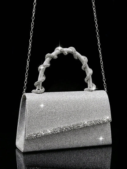 Shiny Women's Clutch Bag, New Rhinestone Evening Bag, Women's Party Bag, Luxury Envelope Bag, Bridal Wedding Bag, Paired With Shiny Rhinestone Jewelry 3 Pieces Set, Rhinestone Necklace, Earrings, Brac