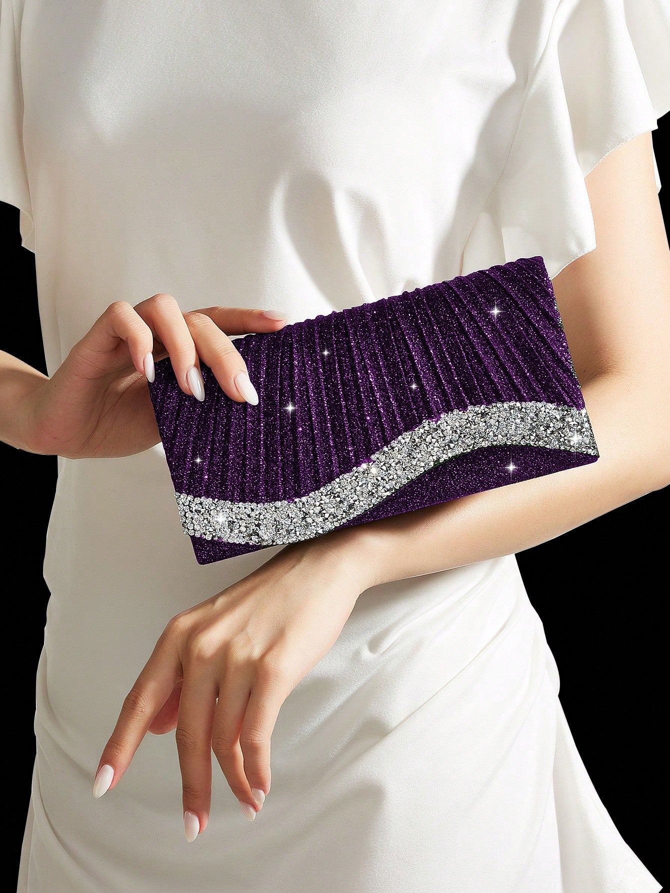 Shiny Women's Clutch Bag, New Rhinestone Evening Bag, Women's Party Bag, Luxury Envelope Bag, Bridal Wedding Bag, Paired With Shiny Rhinestone Jewelry Set, Rhinestone Necklace, Earrings, Bracelet, Sui