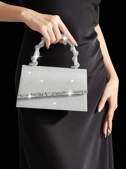 Shiny Women's Clutch Bag, New Rhinestone Evening Bag, Women's Party Bag, Luxury Envelope Bag, Bridal Wedding Bag, Paired With Shiny Rhinestone Jewelry 3 Pieces Set, Rhinestone Necklace, Earrings, Brac