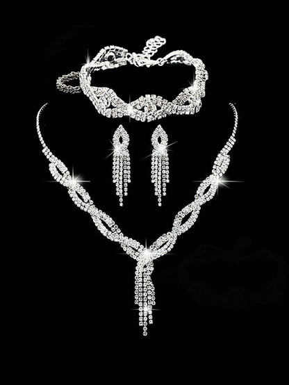 Shiny Women's Clutch Bag, New Rhinestone Evening Bag, Women's Party Bag, Luxury Envelope Bag, Bridal Wedding Bag, Paired With Shiny Rhinestone Jewelry 3 Pieces Set, Rhinestone Necklace, Earrings, Brac