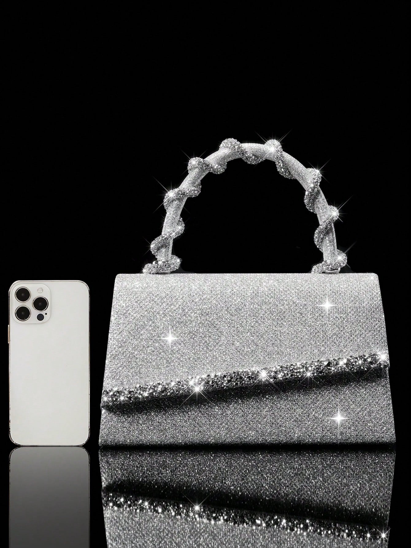 Shiny Women's Clutch Bag, New Rhinestone Evening Bag, Women's Party Bag, Luxury Envelope Bag, Bridal Wedding Bag, Paired With Shiny Rhinestone Jewelry 3 Pieces Set, Rhinestone Necklace, Earrings, Brac