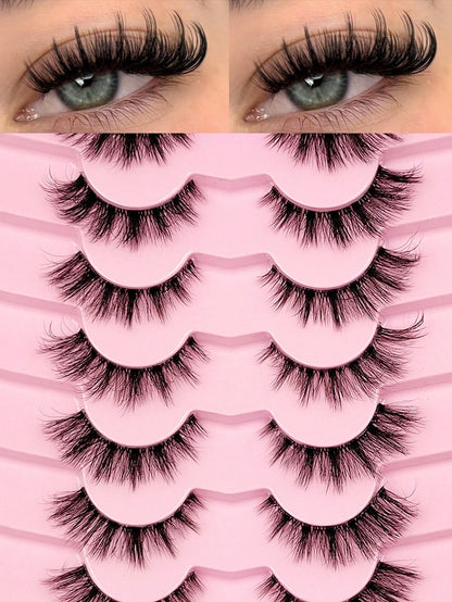 Sibeuna 7 Pairs Natural Lashes Clear Band Cat Eye Lashes Faux Mink Eyelashes Full Strip Lashes,For Daily Style Eye Makeup,For Beginners Easy To Use Salon-Quality Long-Lasting False Eyelash Extensions
