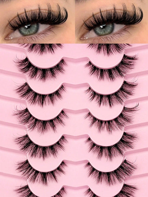 Sibeuna 7 Pairs Natural Lashes Clear Band Cat Eye Lashes Faux Mink Eyelashes Full Strip Lashes,For Daily Style Eye Makeup,For Beginners Easy To Use Salon-Quality Long-Lasting False Eyelash Extensions
