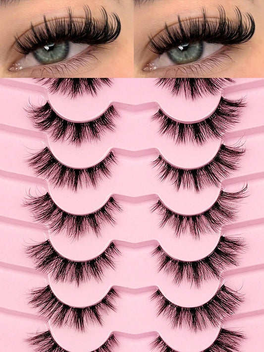 Sibeuna 7 Pairs Natural Lashes Clear Band Cat Eye Lashes Faux Mink Eyelashes Full Strip Lashes,For Daily Style Eye Makeup,For Beginners Easy To Use Salon-Quality Long-Lasting False Eyelash Extensions