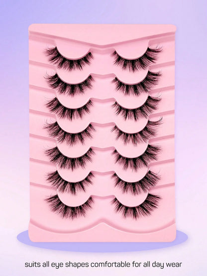 Sibeuna 7 Pairs Natural Lashes Clear Band Cat Eye Lashes Faux Mink Eyelashes Full Strip Lashes,For Daily Style Eye Makeup,For Beginners Easy To Use Salon-Quality Long-Lasting False Eyelash Extensions