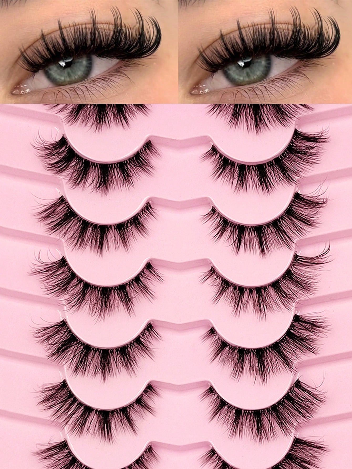 Sibeuna 7 Pairs Natural Lashes Clear Band Cat Eye Lashes Faux Mink Eyelashes Full Strip Lashes,For Daily Style Eye Makeup,For Beginners Easy To Use Salon-Quality Long-Lasting False Eyelash Extensions