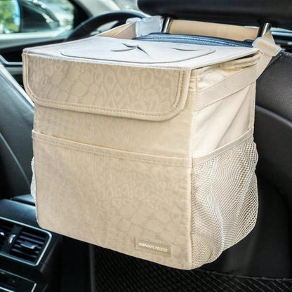 SIBOFUEGO Cute Car Trash Can With Lid U2013 Multipurpose Collapsible Trash Bin For Car, Leak-Proof Organizer, Waterproof Garbage Can With Storage Pockets &Amp; Adjustable Straps, 2 Gallons (Black Leop
