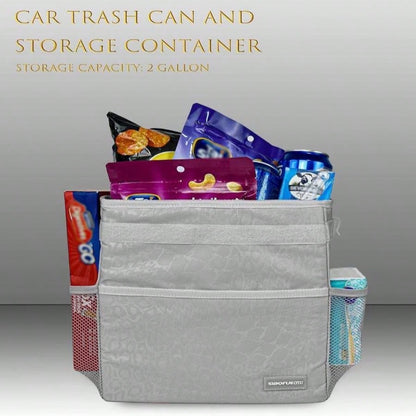 SIBOFUEGO Cute Car Trash Can With Lid U2013 Multipurpose Collapsible Trash Bin For Car, Leak-Proof Organizer, Waterproof Garbage Can With Storage Pockets &Amp; Adjustable Straps, 2 Gallons (Black Leop