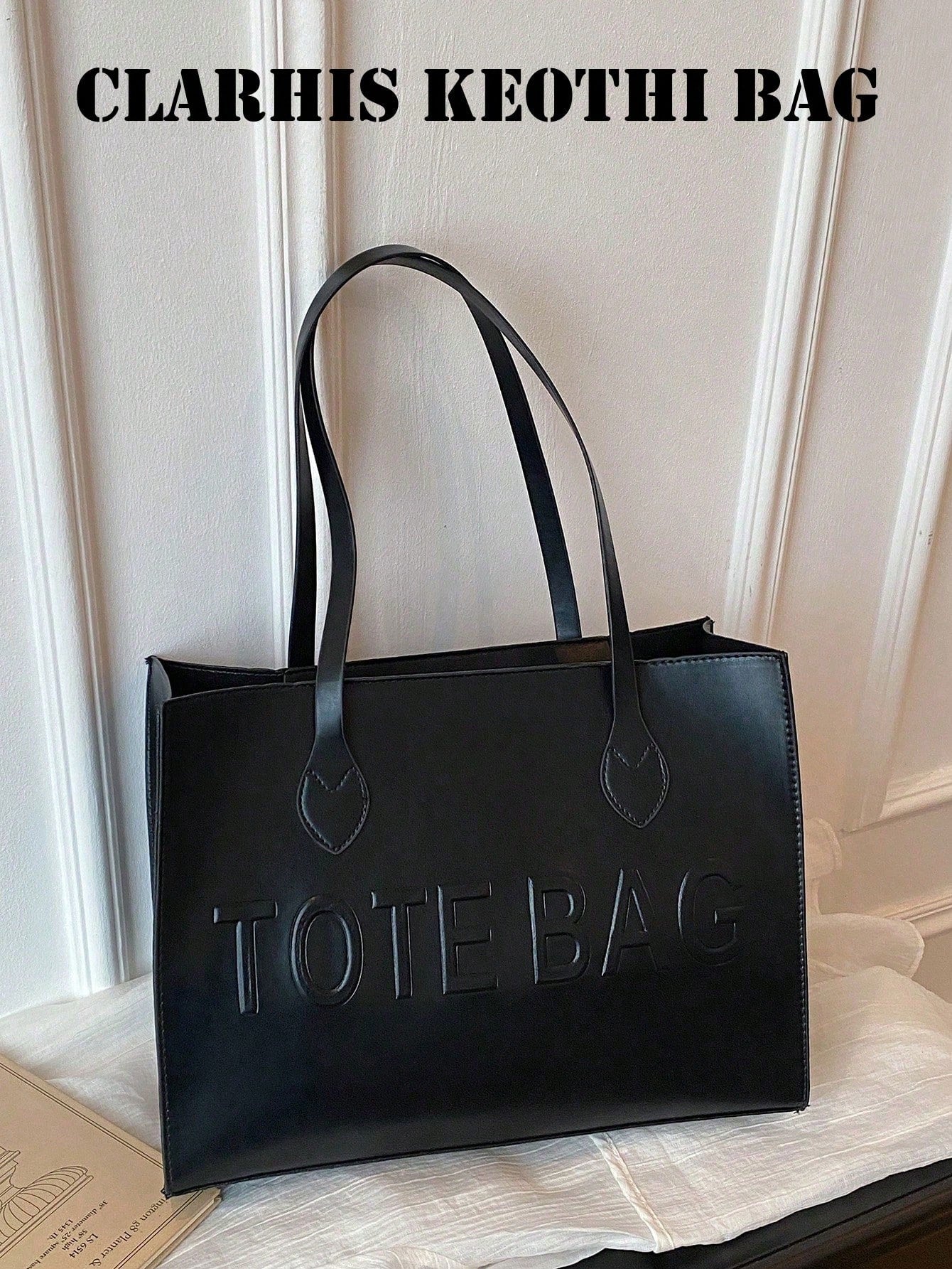 Simple Black PU Tote Handbag, Spacious Shoulder Bag Stylish Carryall Purse For Commuting, Business, Shopping And Casual Outings