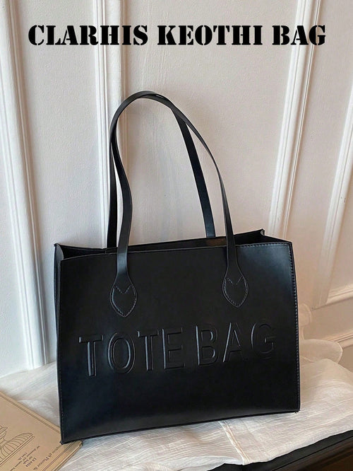 Simple Black PU Tote Handbag, Spacious Shoulder Bag Stylish Carryall Purse For Commuting, Business, Shopping And Casual Outings