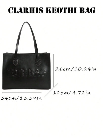 Simple Black PU Tote Handbag, Spacious Shoulder Bag Stylish Carryall Purse For Commuting, Business, Shopping And Casual Outings