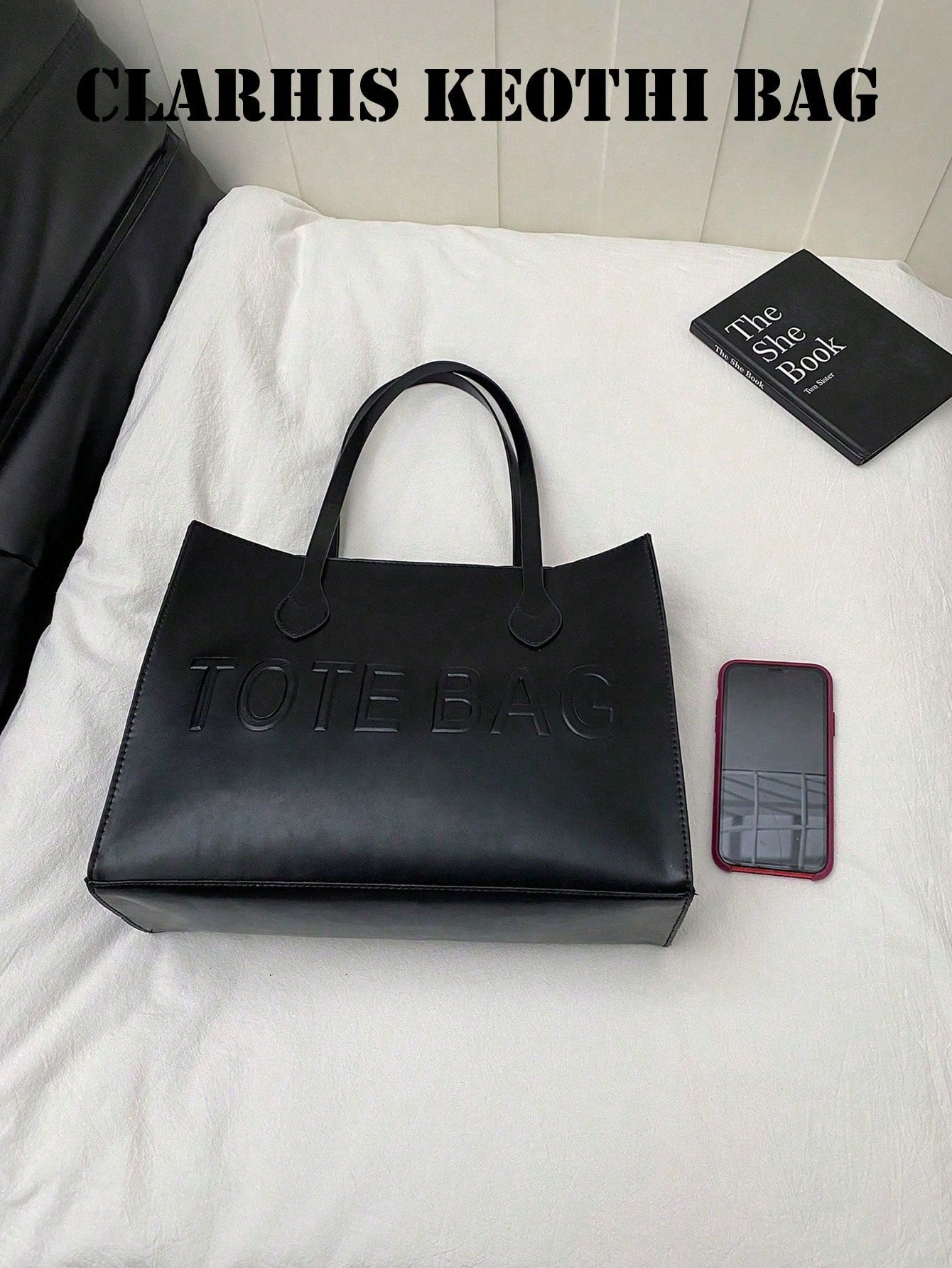 Simple Black PU Tote Handbag, Spacious Shoulder Bag Stylish Carryall Purse For Commuting, Business, Shopping And Casual Outings