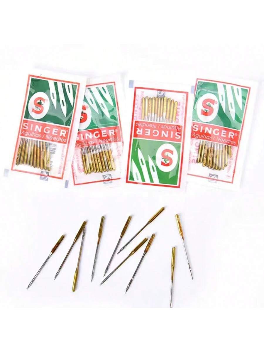 SINGER Titanium Plated Universal Sewing Machine Needles, Golden, 5 Packs (50 Needles Total)