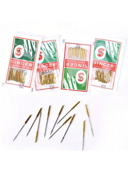 SINGER Titanium Plated Universal Sewing Machine Needles, Golden, 5 Packs (50 Needles Total)