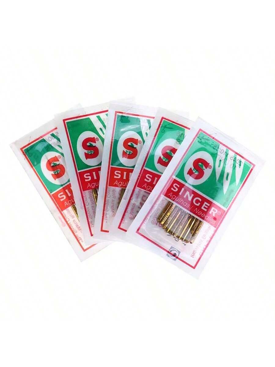 SINGER Titanium Plated Universal Sewing Machine Needles, Golden, 5 Packs (50 Needles Total)