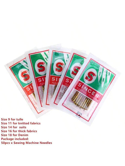 SINGER Titanium Plated Universal Sewing Machine Needles, Golden, 5 Packs (50 Needles Total)