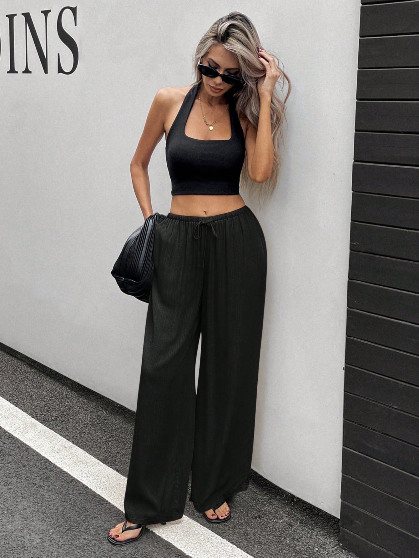 Siren Gaze Women Linen Low-Waist Straight Leg Casual Pants, Summer Holiday Style Business Casual Woman,Linen Pants Black