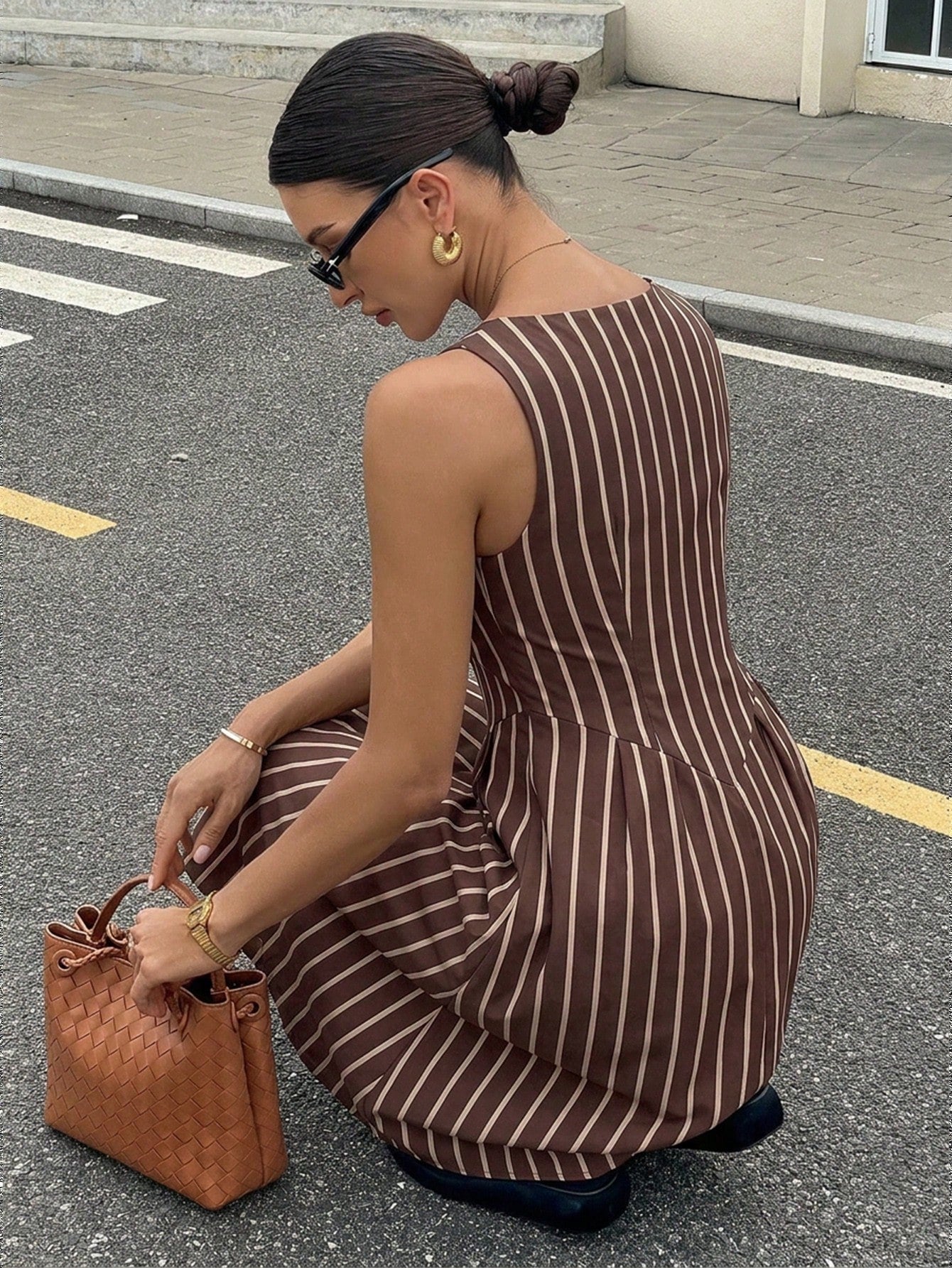Siren Gaze Women's Casual Striped Midi Dress, Women's Striped Dress, Elegant, Women's Summer Clothing, Street Style, Suitable For Daily Commute, Date, Party, Autumn/Winter/Spring/Summer, Christmas, Ne