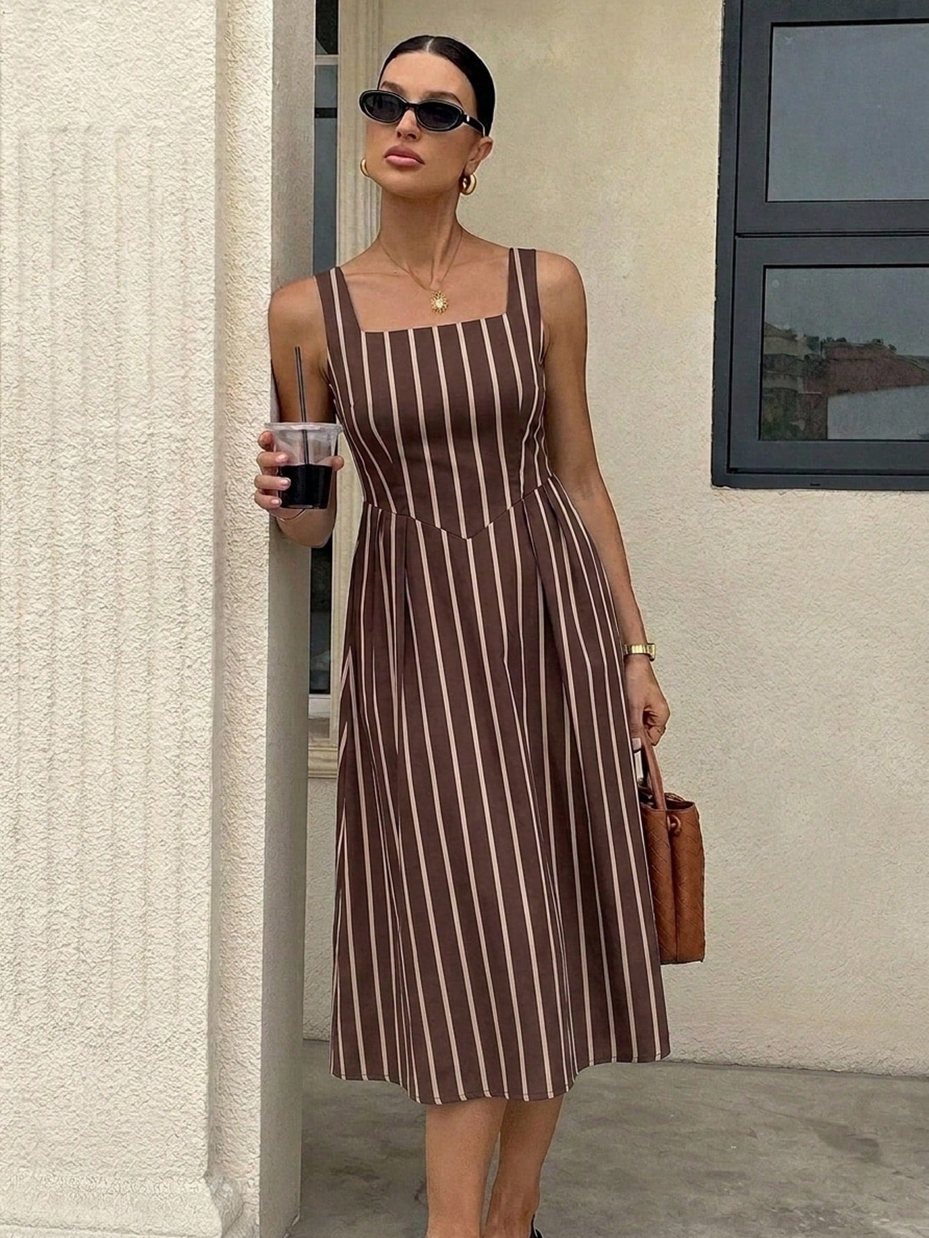 Siren Gaze Women's Casual Striped Midi Dress, Women's Striped Dress, Elegant, Women's Summer Clothing, Street Style, Suitable For Daily Commute, Date, Party, Autumn/Winter/Spring/Summer, Christmas, Ne
