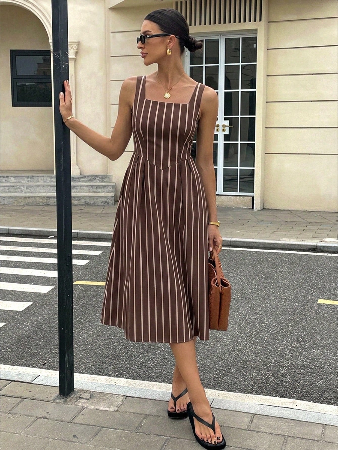 Siren Gaze Women's Casual Striped Midi Dress, Women's Striped Dress, Elegant, Women's Summer Clothing, Street Style, Suitable For Daily Commute, Date, Party, Autumn/Winter/Spring/Summer, Christmas, Ne
