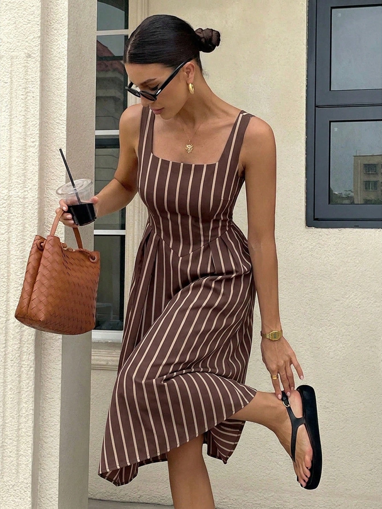 Siren Gaze Women's Casual Striped Midi Dress, Women's Striped Dress, Elegant, Women's Summer Clothing, Street Style, Suitable For Daily Commute, Date, Party, Autumn/Winter/Spring/Summer, Christmas, Ne