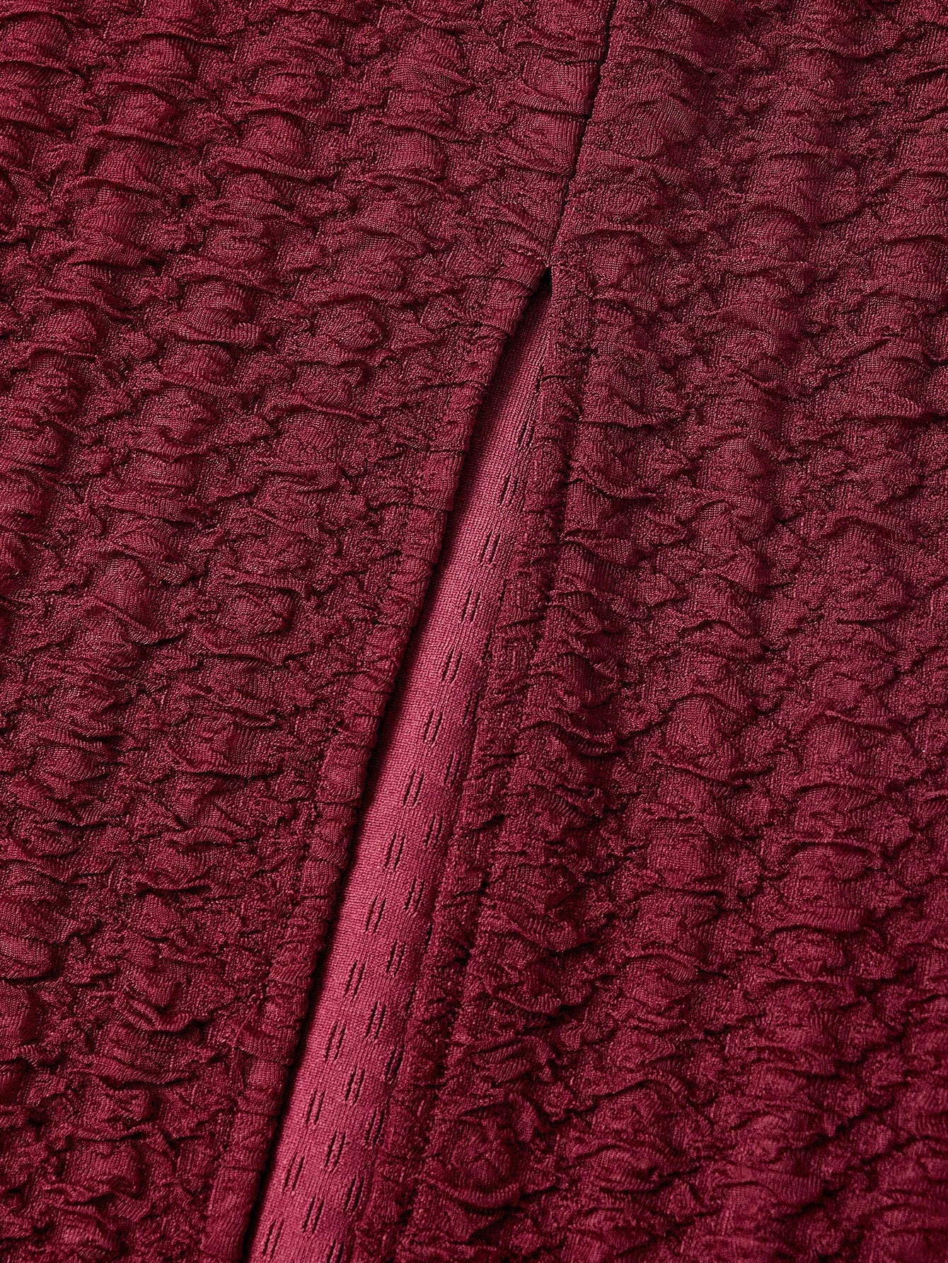 Skyraze Metal Buckle Textured Burgundy Split Hem Vacation Dress