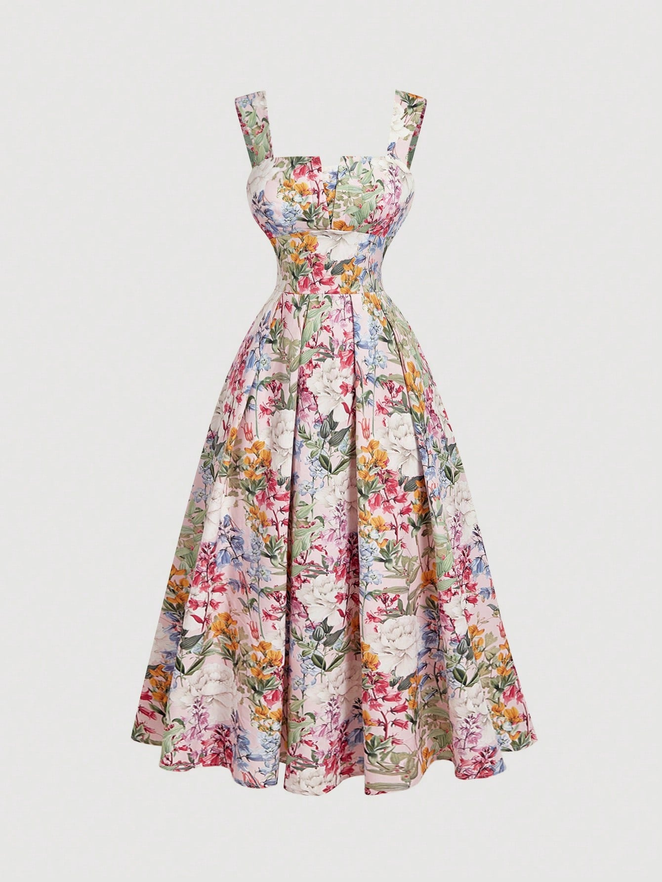 Skyraze Women's White Floral Floral Print Waist Cinched Elegant Modest Tropical Thick Strap Dress,Summer Casual Party Picnic Vacation Sundress Wedding Guest