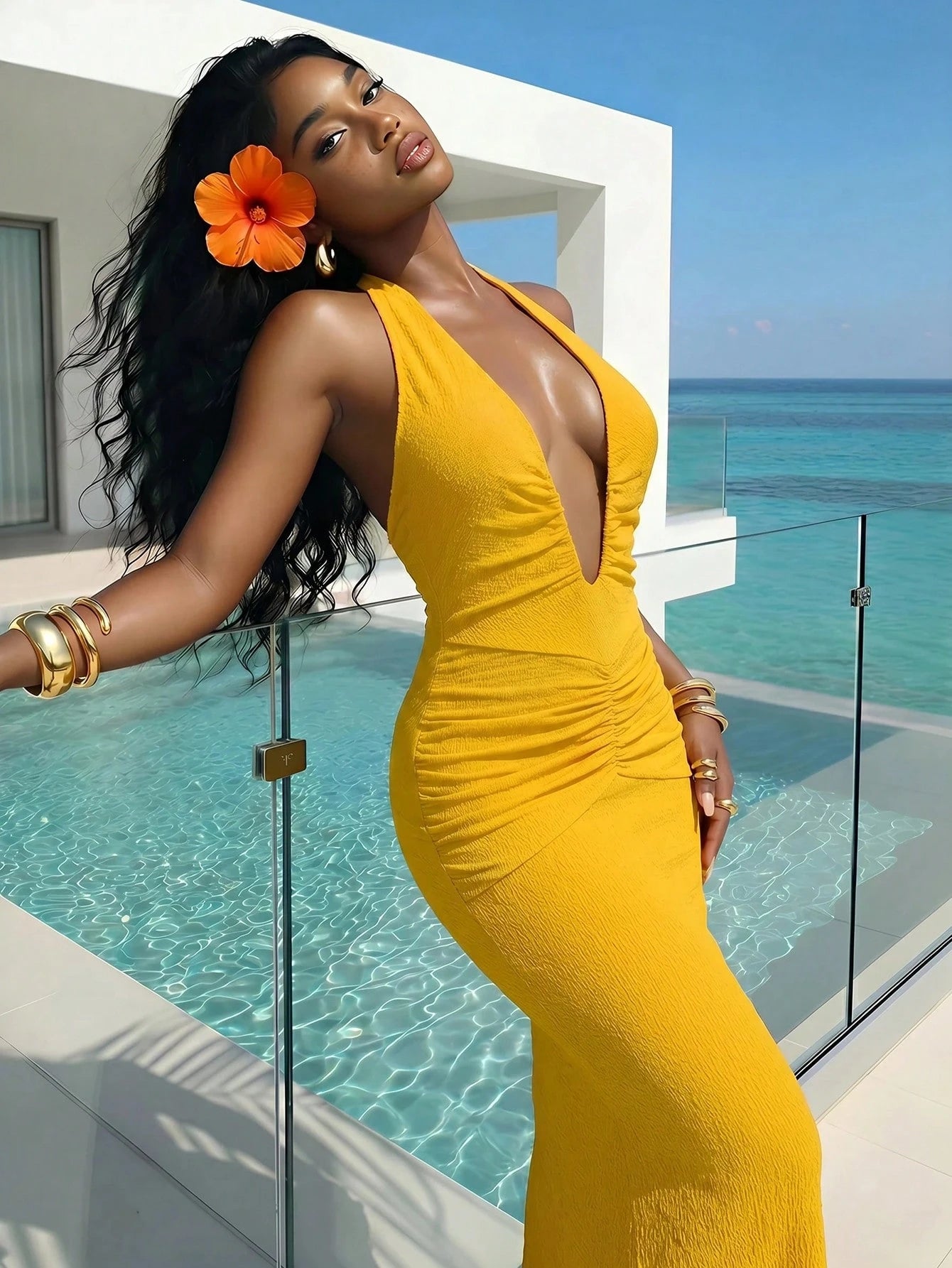 Slaydiva 2025 New Elegant Sexy Deep V-Neck Mermaid Dress, Suitable For Party Night Out, Birthday, Bar, Nightclub, Valentine's Day, Halloween, Christmas Yellow
