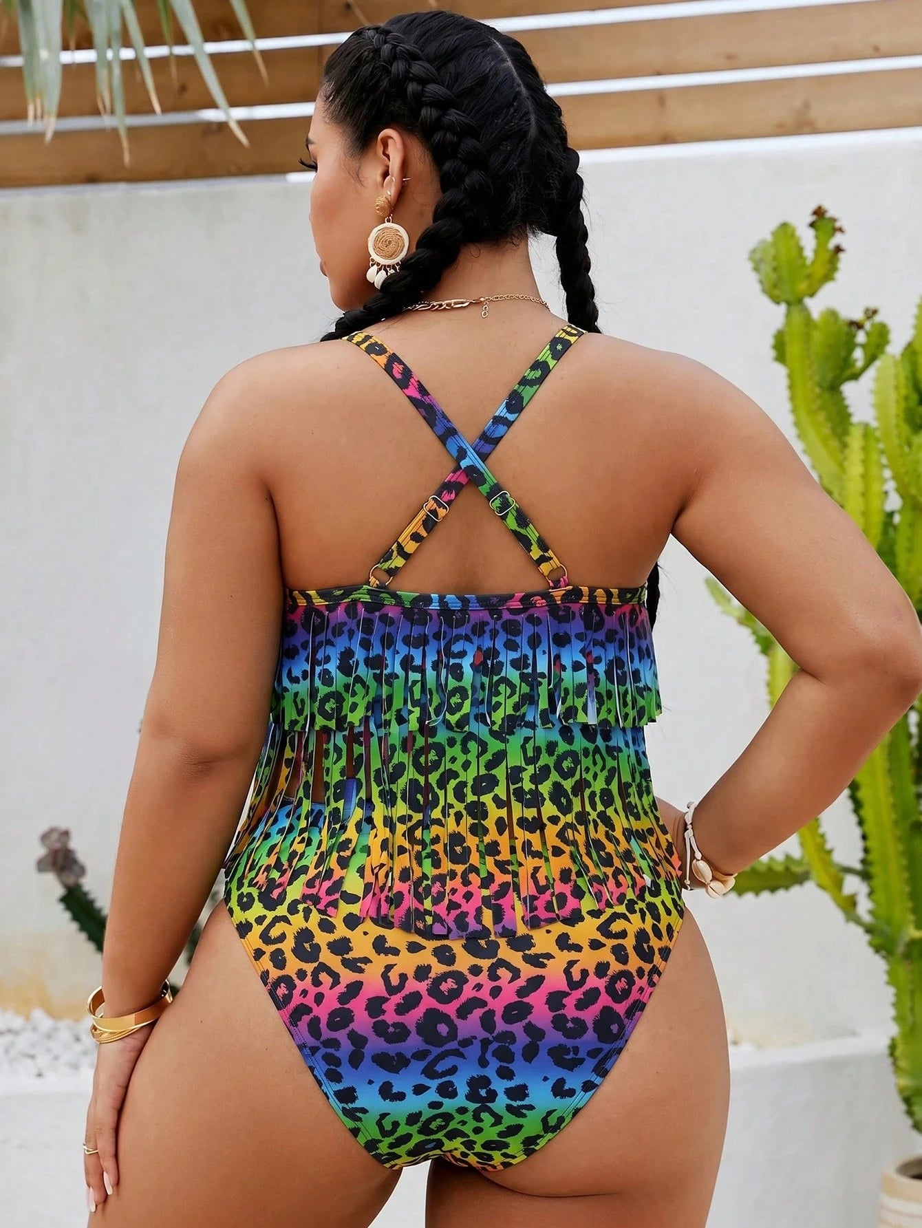 Slaydiva 2026 New Summer Beach Vacation Colorful Leopard Print Animal Pattern Music Festival Party Tassel Plus Size Romper