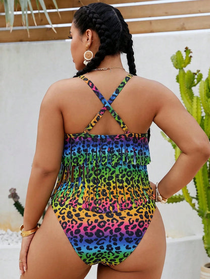 Slaydiva 2026 New Summer Beach Vacation Colorful Leopard Print Animal Pattern Music Festival Party Tassel Plus Size Romper