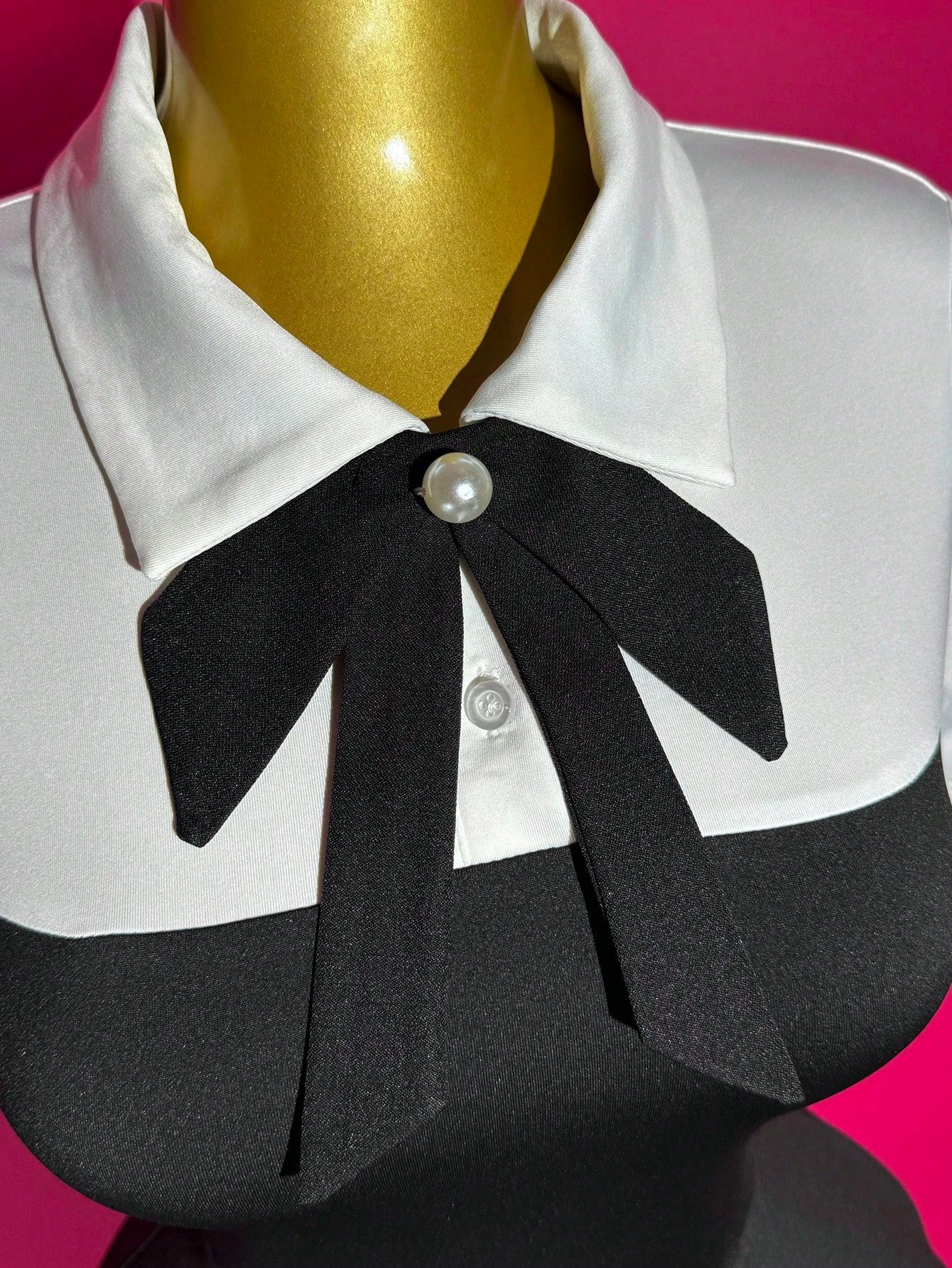 Slaydiva Black And White Summer Elegant Cute Work School Graduation Back-To-School POLO Collar Bowknot 2 In 1 Multi-Layer Cake Ruffle Hem A-Line Dress Ladies