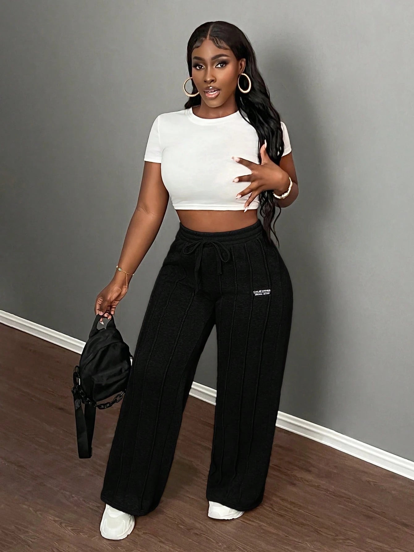 Slaydiva Casual Gray Loose Straight Leg Pants