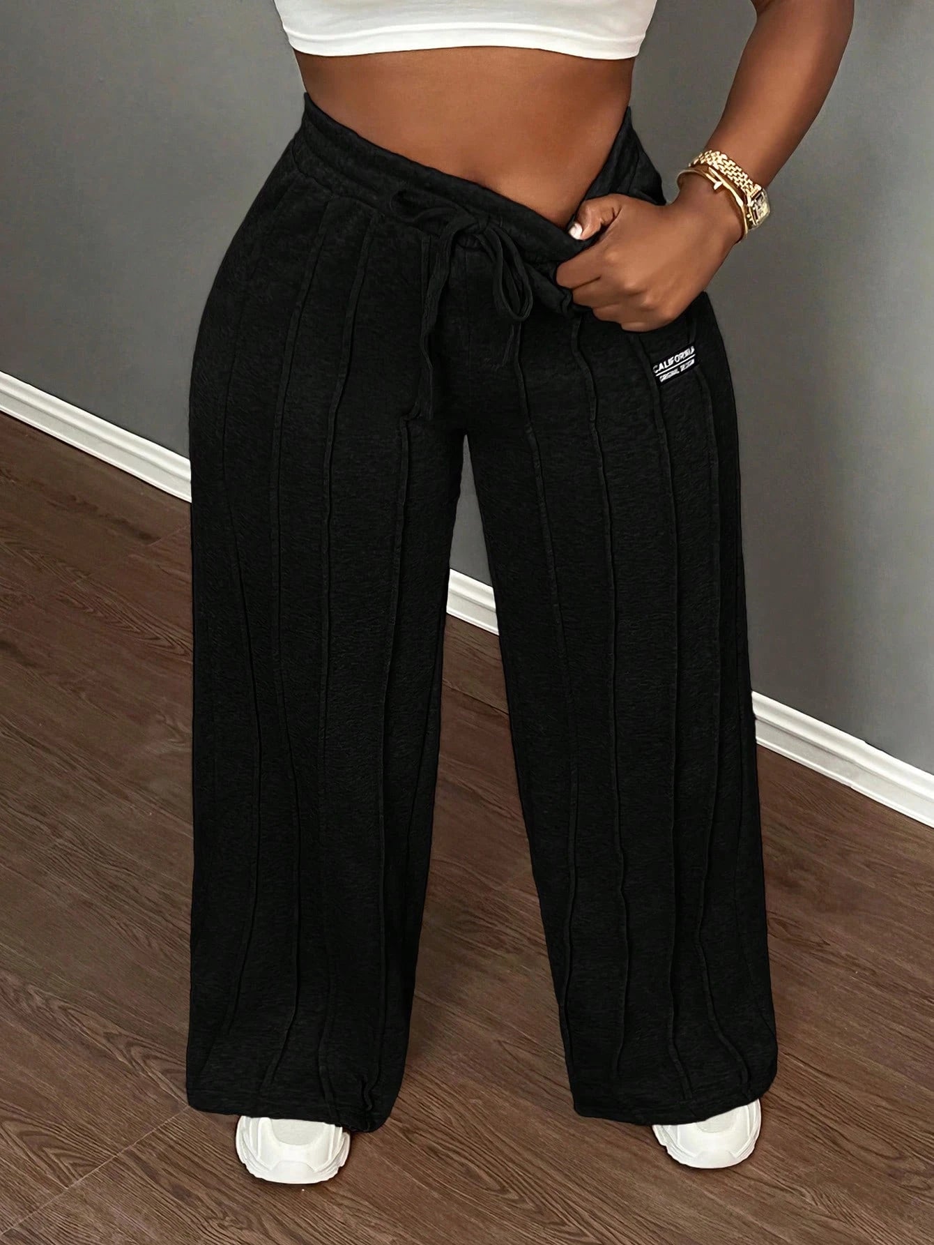 Slaydiva Casual Gray Loose Straight Leg Pants