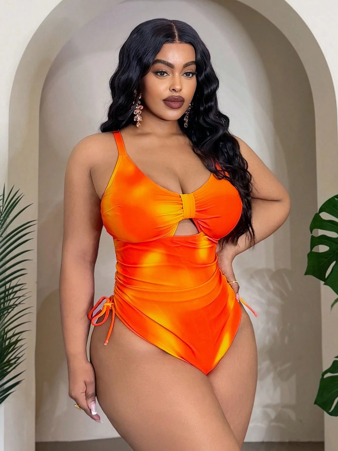 Slaydiva Plus Size Fashionable Printed Casual Vacation One-Piece Swimsuit
