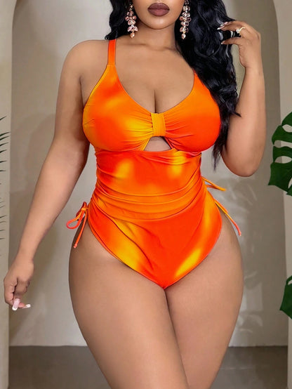 Slaydiva Plus Size Fashionable Printed Casual Vacation One-Piece Swimsuit
