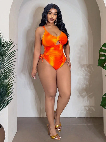 Slaydiva Plus Size Fashionable Printed Casual Vacation One-Piece Swimsuit