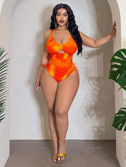 Slaydiva Plus Size Fashionable Printed Casual Vacation One-Piece Swimsuit