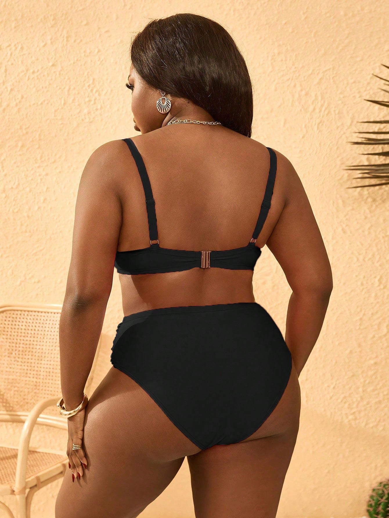 Slaydiva Plus Size Women 2-Piece Swimsuit Set, Random Gray Print, 2026 Hot New Style, Separate Design, Hard Cup Molded Cup, Underwire, Adjustable Thick Shoulder Straps, Fashion Sexy Daily Wear, High W
