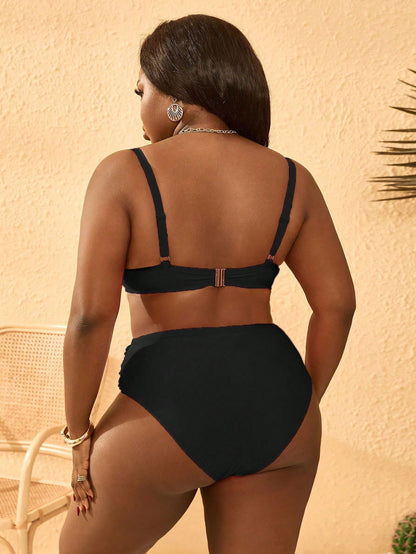Slaydiva Plus Size Women 2-Piece Swimsuit Set, Random Gray Print, 2026 Hot New Style, Separate Design, Hard Cup Molded Cup, Underwire, Adjustable Thick Shoulder Straps, Fashion Sexy Daily Wear, High W