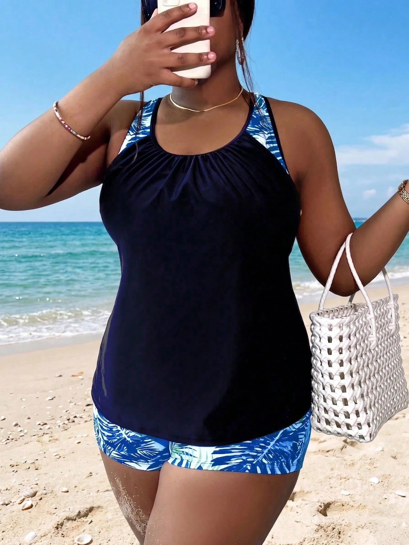 Slaydiva Plus Size Women Random Leopard Print Tankini Swimsuit Set