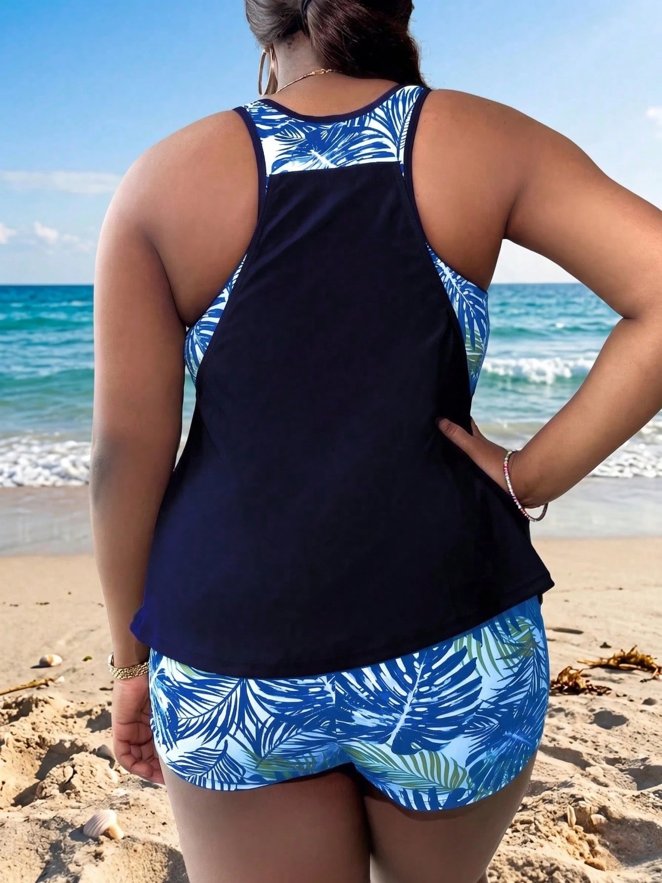 Slaydiva Plus Size Women Random Print Tankini Set Beach Vacation Summer