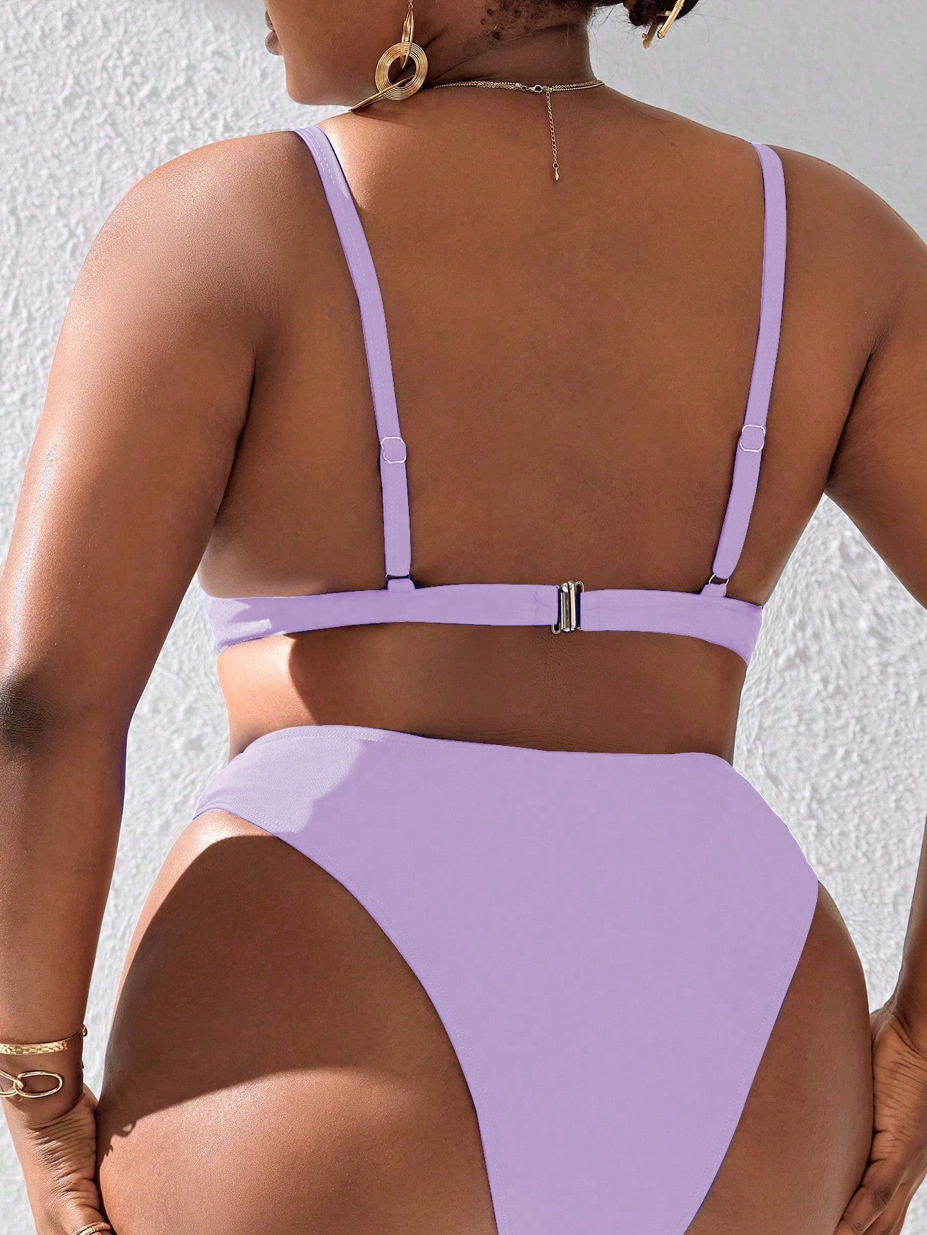Slaydiva Plus Size Women Summer Beach Solid Color Bikini Set