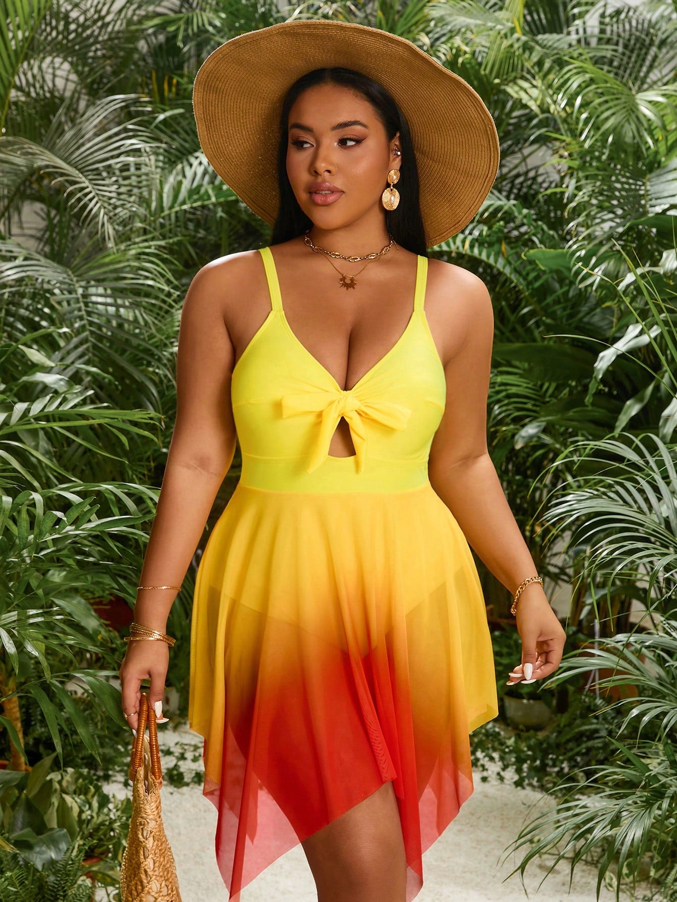 Slaydiva Summer Beach Plus Size Women's Ombre Color One-Piece Swimsuit With Spaghetti Straps