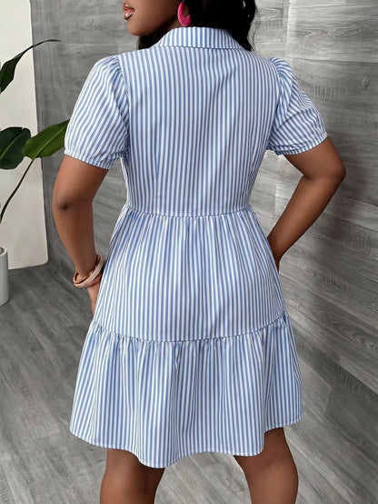 Slaydiva Summer Stylish Blue And White Stripe Shirt Dress,Casual Coastal Tropical Elegant Boho Back-To-School Beachwear Vacation Party Wedding Guest Attire