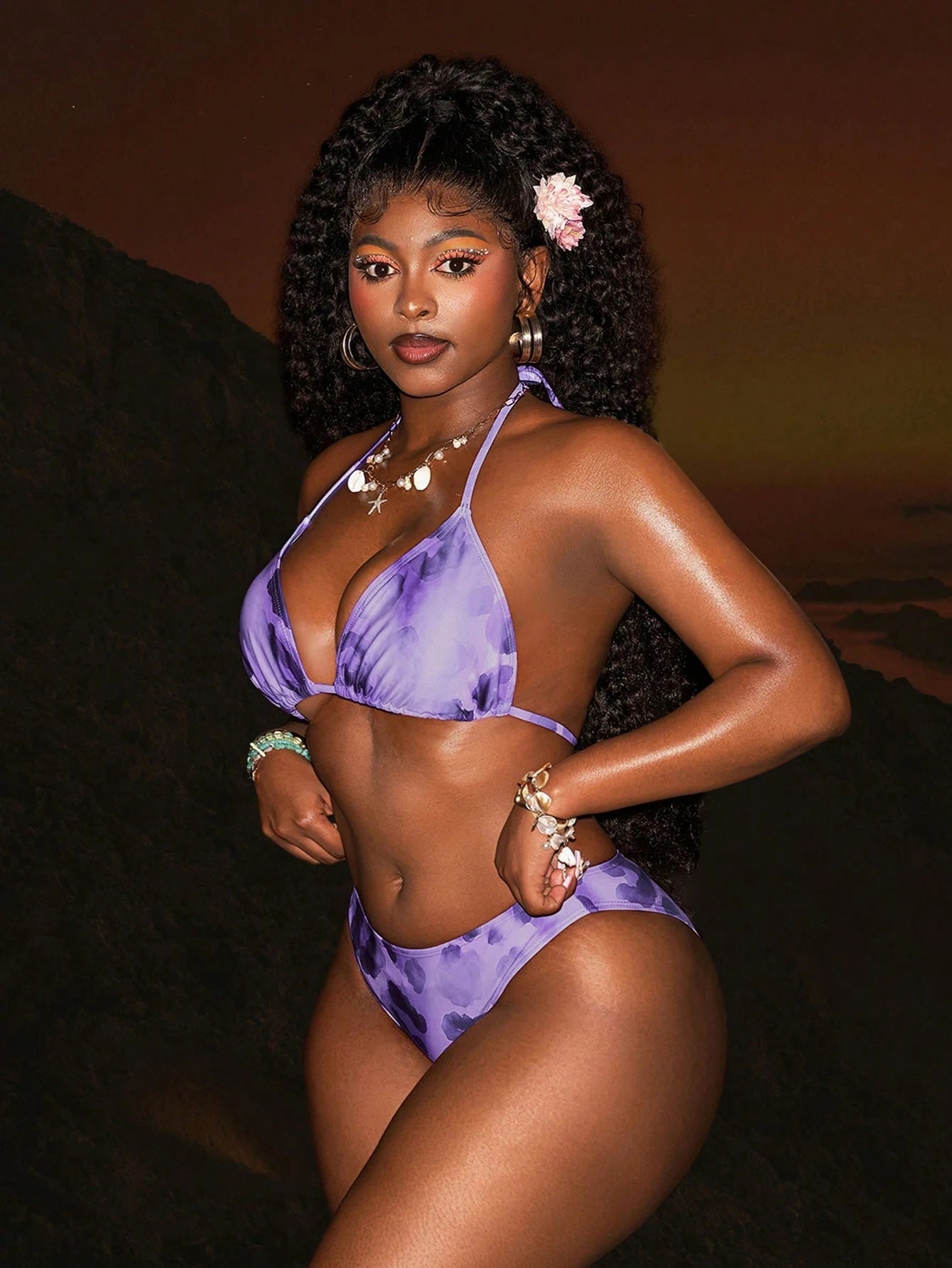 Slaydiva Women's Purple Summer Casual Beach Holiday Vacation Leopard Print Mesh See-Through Tie-Up Crop Top & Bodycon Maxi Dress Swimwear Set For Pool Party