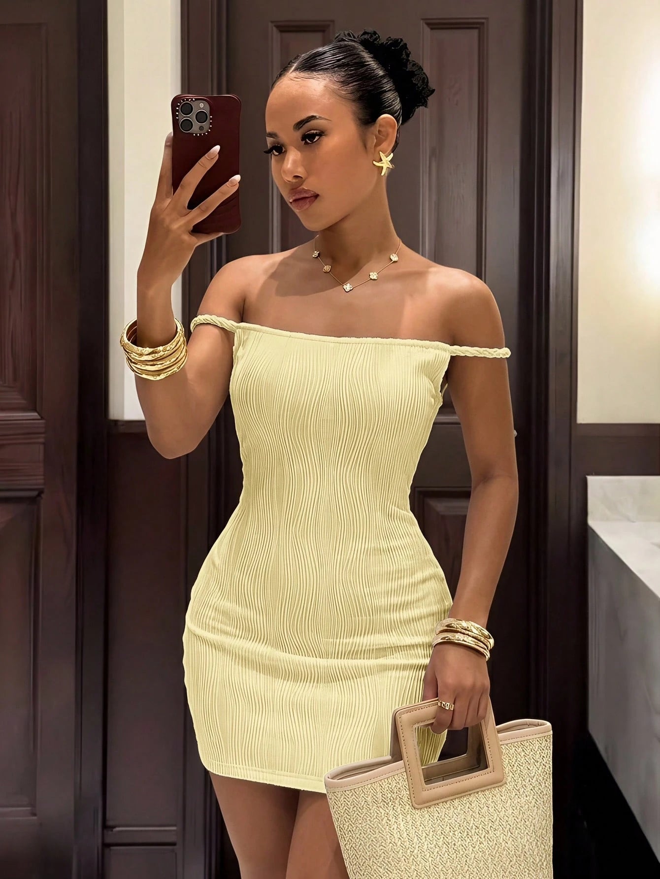 Slaydiva Women's White Mini Dress,Summer 70s Style Club Party Jacquard Wavy Stripe Fabric,Cable Knit Back & Ruched Details,Elegant Vacation Beach Outfit