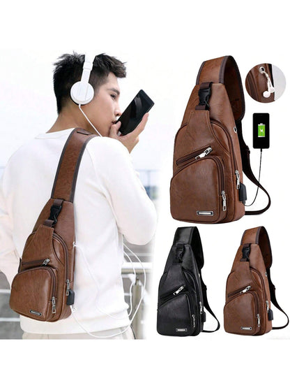 Sling Bag For Men Women, 2025 Fashion Shoulder Backpack Chest Bags With Anti-Theft Pocket & USB Charge Port, Fanny Pack Cross Body Bags For Travel Hiking Day Trip, Holiday, Perfect For Valentine's Day
