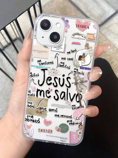 Slogan Elements Fashion Phone Cases 1pc Bible Verse Graphic Pattern TPU Shockproof Transparent Phone Case Compatible With IPhone 16 15 14 13 12 11 Pro Max, Fit For Series Waterproof Anti-Fall Scratch