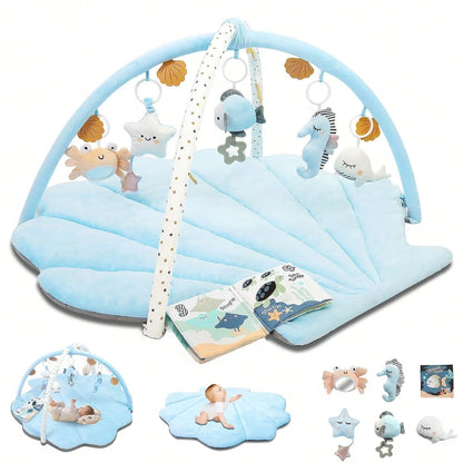 Soft & Breathable Baby Play Gym Mat, Oversize Baby Tummy Time Play Mat Anti-Slip Back With 6 Detachable Toys For Sensory Exploration Motor Skill Development, Newborn Essentials Shower Gift Activity Ma